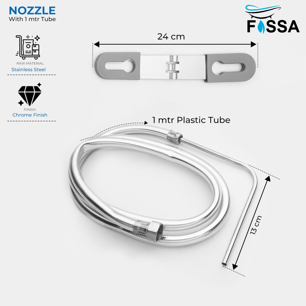 Fossa Stainless Steel Nozzle Jet Spray with Heavy PVC Hose Pipe 1 Mtr for Toilet | Built-in Installation Type Toilet Seat/Commode Spray - Rust-Free, Durable